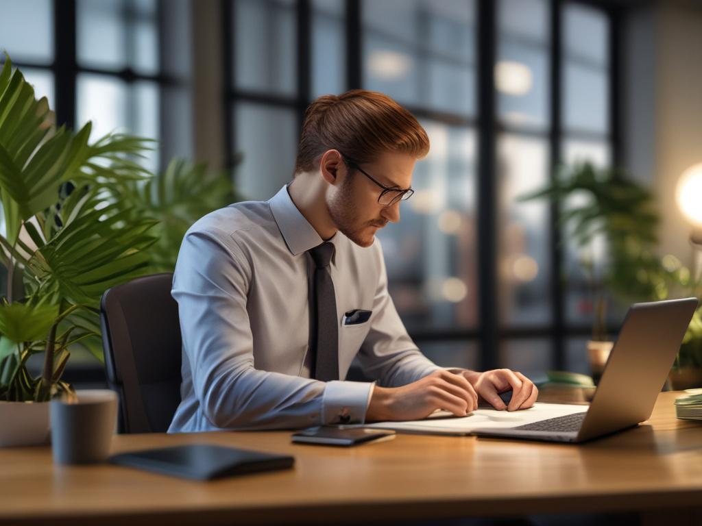 A hyper realistic close up of a financial analyst reviewing
