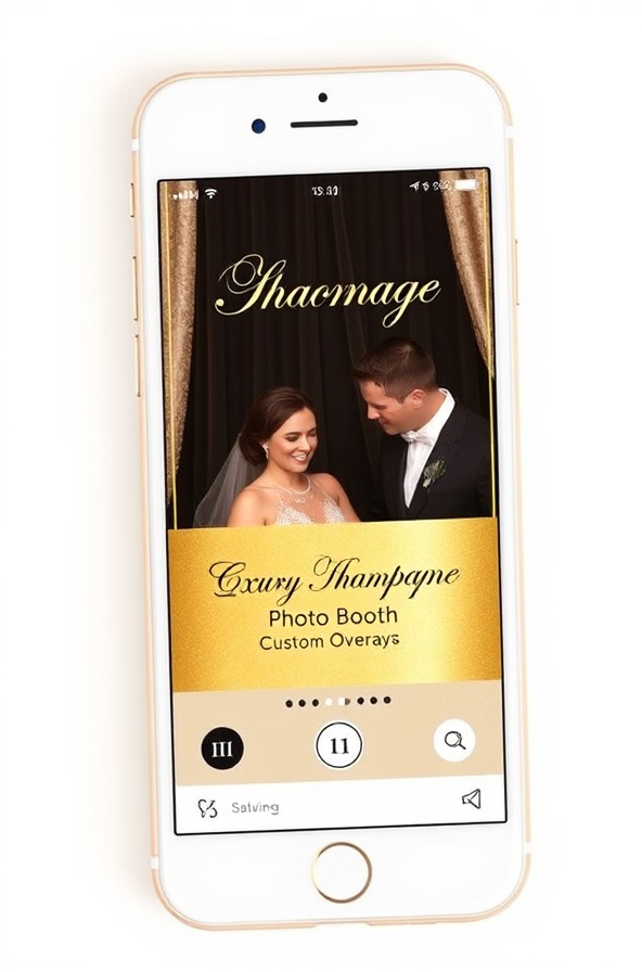 Photo booth image on iPhone with custom overlays and social sharing