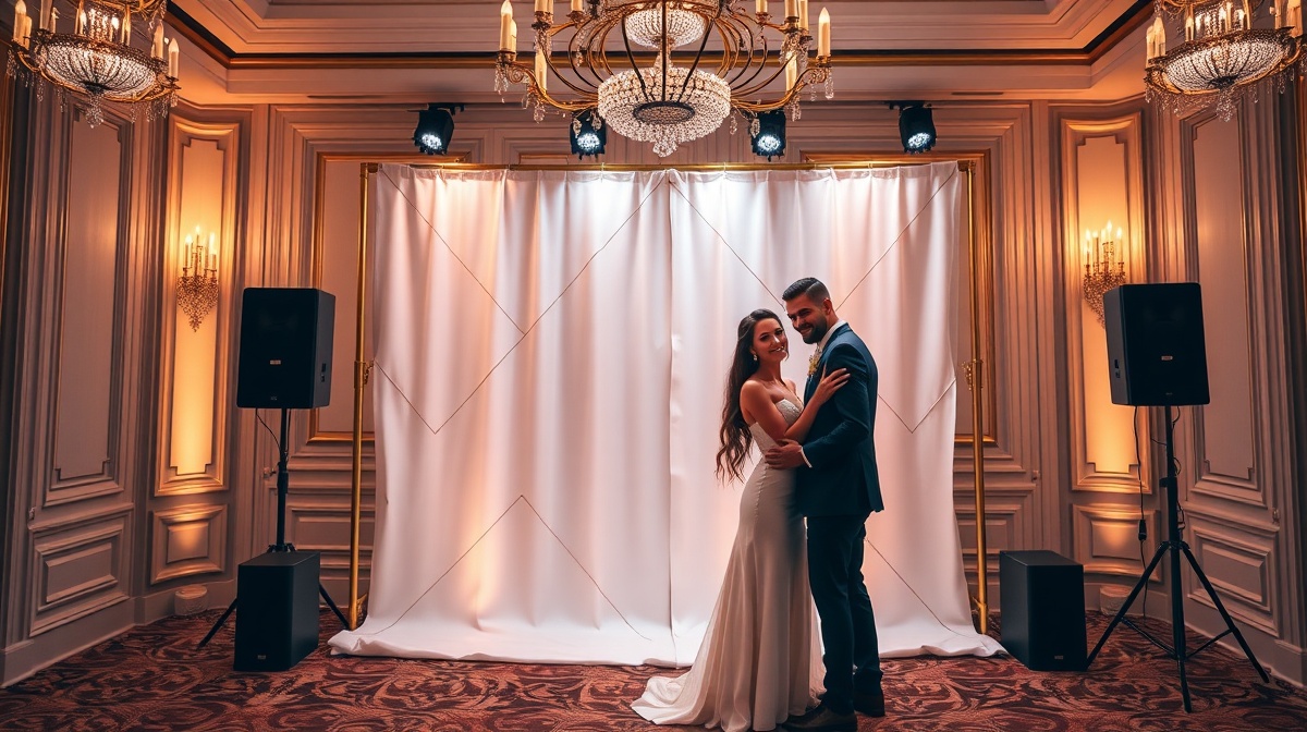 Luxury photo booth setup in elegant ballroom
