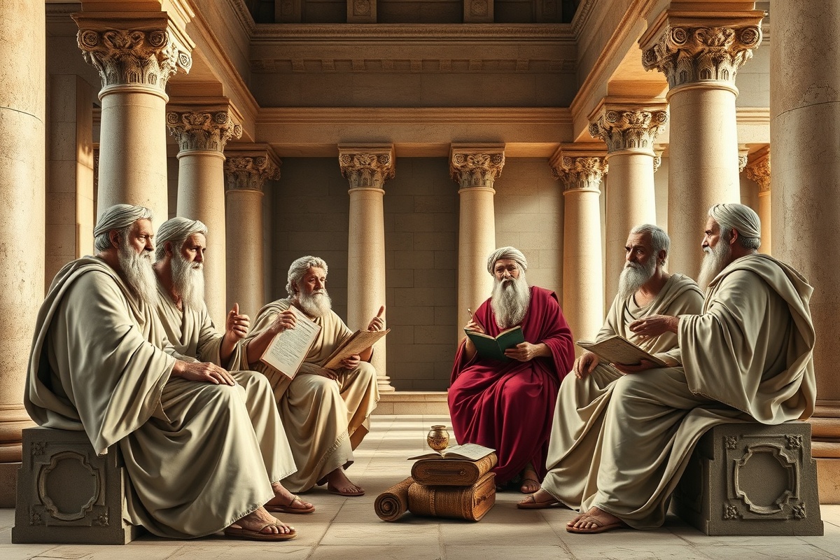 Ancient Greek philosophers in debate and dialogue