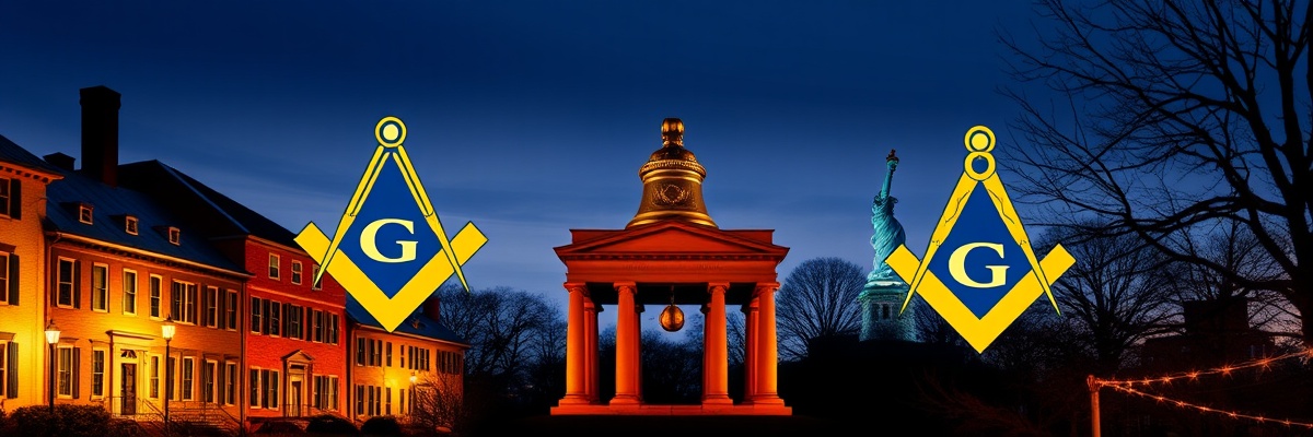Pennsylvania Freemasonry heritage with masonic symbols and colonial architecture