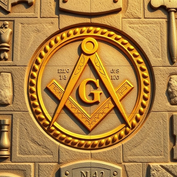 Mark Master Mason degree symbol - stone mark with tools and golden light