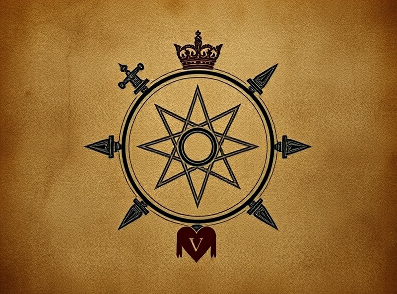 Encampment degree symbols arranged in circle: crown, star, shield, sword, heart, torch