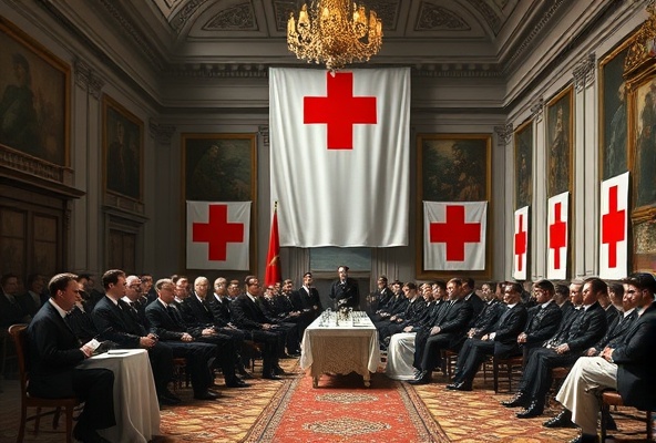 The founding of the International Red Cross in Geneva 1863 with diplomatic conference and red cross emblem adoption