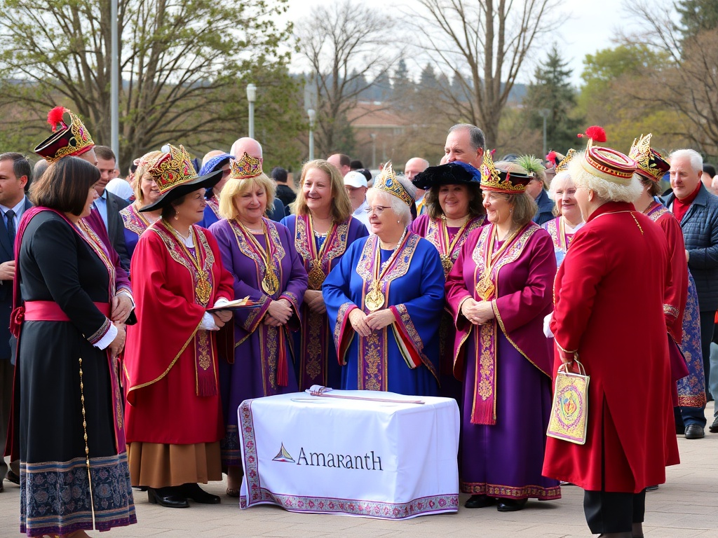 Order of the Amaranth members in formal regalia engaged in charitable activities and community service