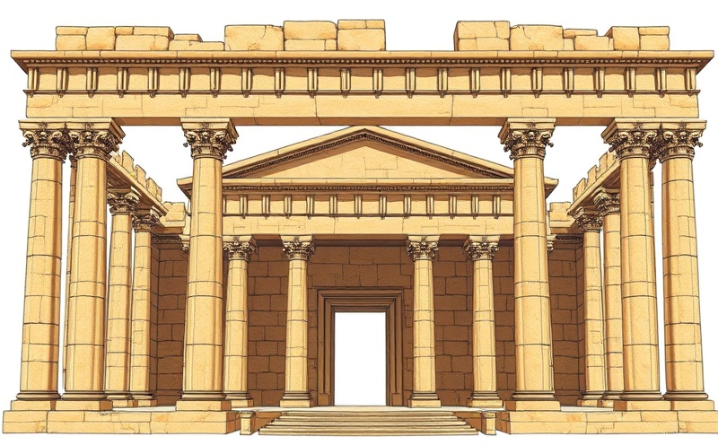 Ancient Temple of Solomon architectural illustration with stone arches and columns