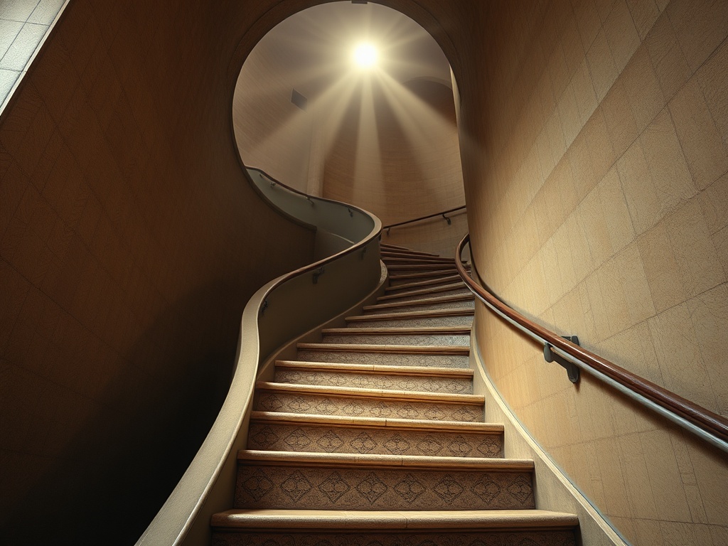 Symbolic winding staircase representing the Fellowcraft's ascent toward enlightenment and higher knowledge