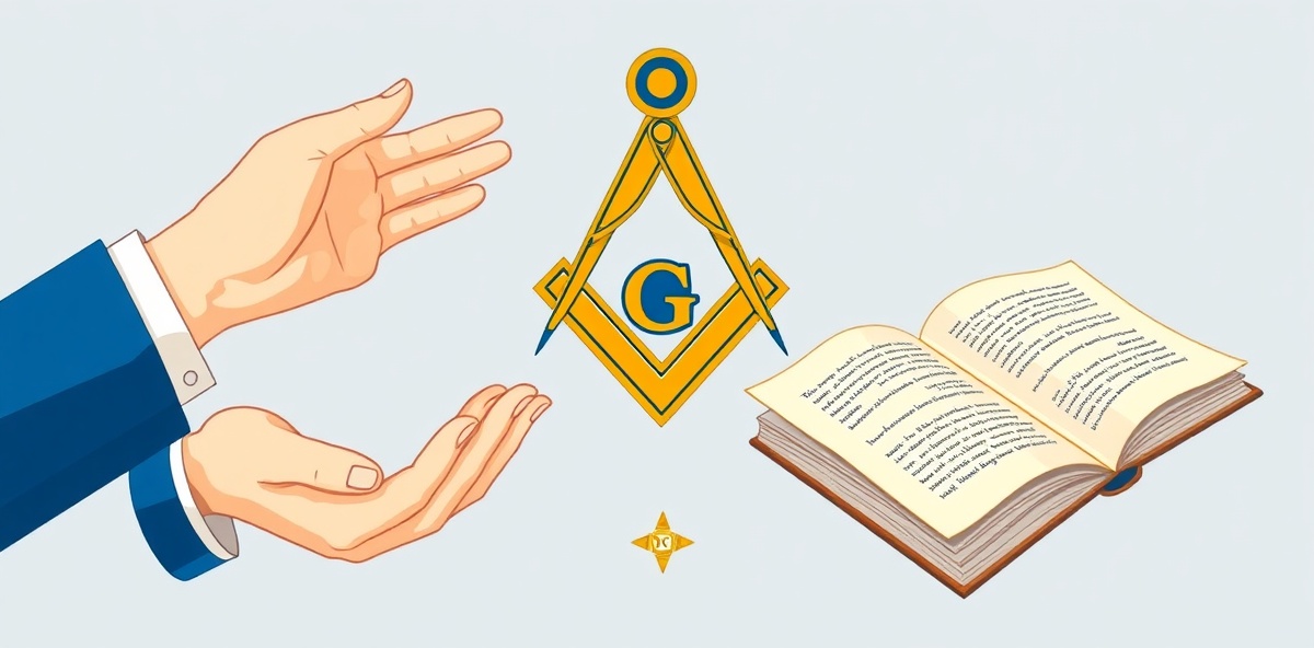 Core masonic concepts visualization showing principles of brotherly love, relief, and truth