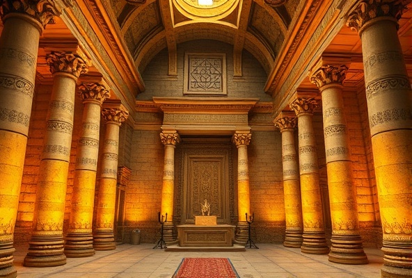 Ancient Temple of Solomon with ornate architecture and sacred geometry