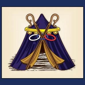 Abstract ceremonial design representing Encampment degree in Odd Fellows with ornate scrollwork