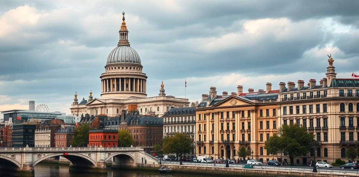 Historic London cityscape with St Paul's Cathedral and Georgian architecture