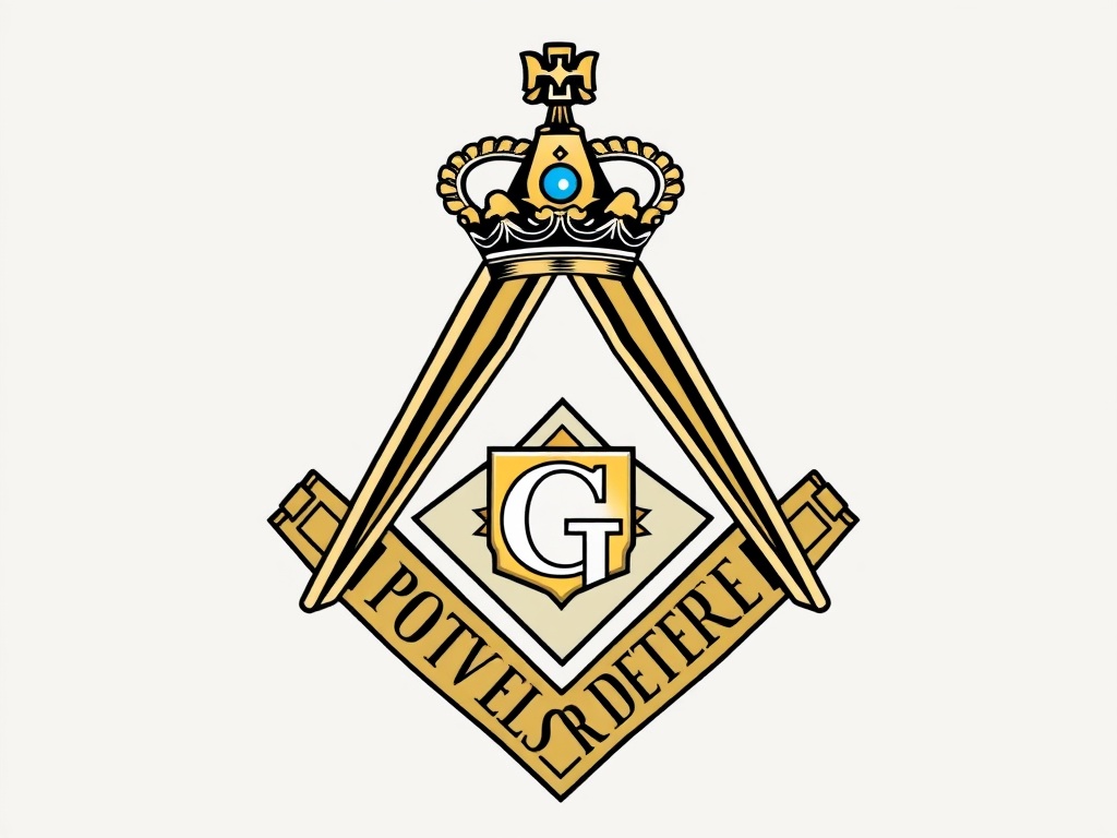 Royal Master Masonic degree emblem with crown, royal symbols, and architectural elements