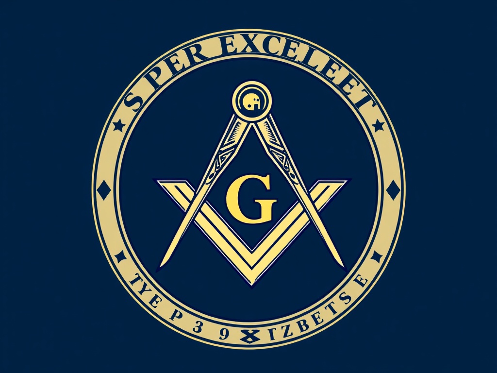 Super Excellent Master degree emblem with triple tau and masonic achievement symbols