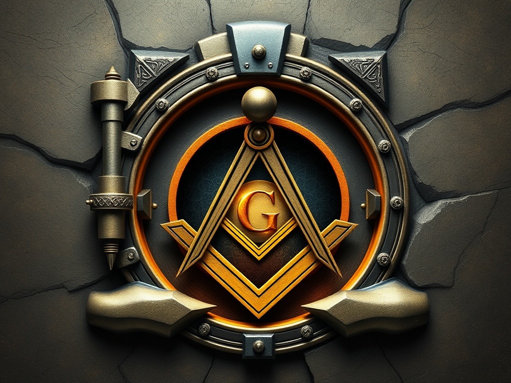 Select Master Masonic degree symbol with vault and sacred knowledge protection