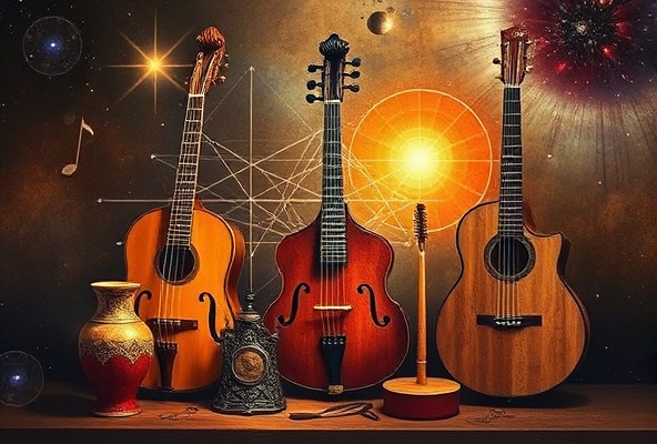 Musical instruments and harmonic proportions showing cosmic music