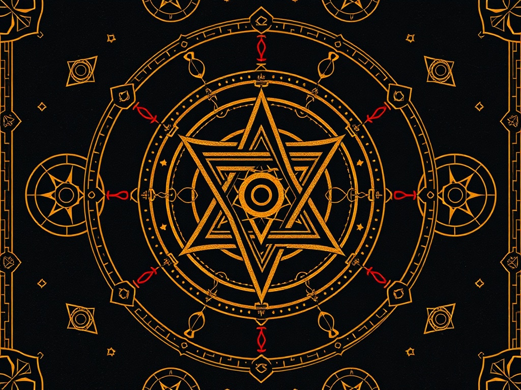 Sacred geometry pattern with Templar symbols and mystical designs inspired by Solomon's Temple