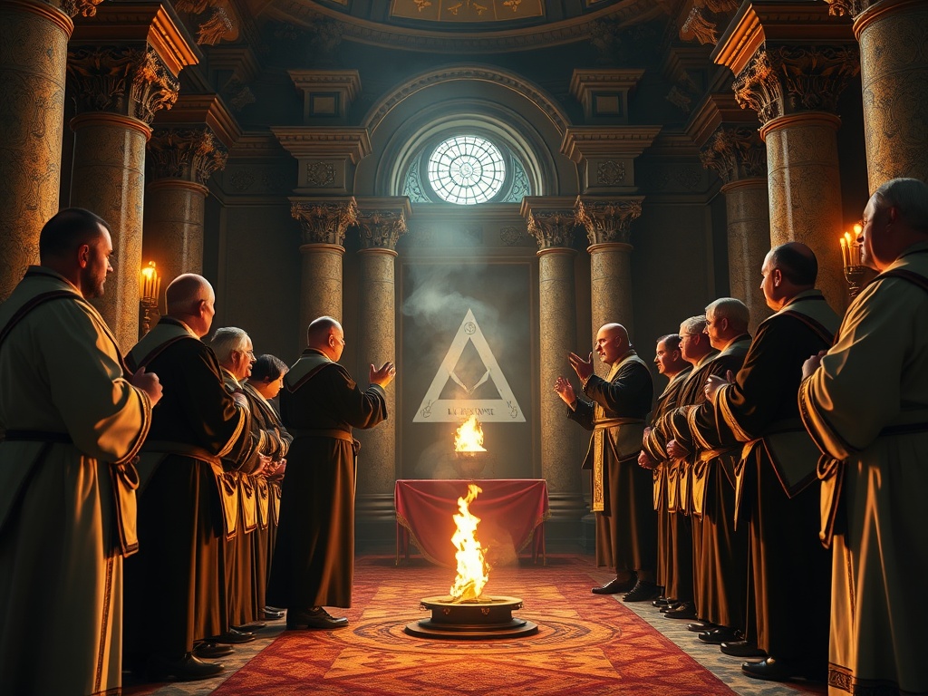Masonic ceremony showing dedication of the completed Temple