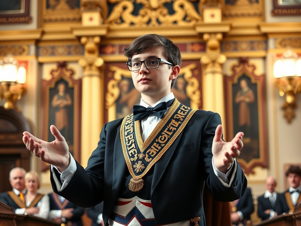 Masonic Junior Master of Ceremonies conducting lodge ceremony with authority and precision