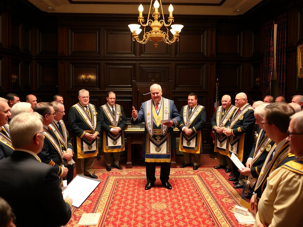Senior Master of Ceremonies managing complex ceremonial sequences in formal lodge meeting