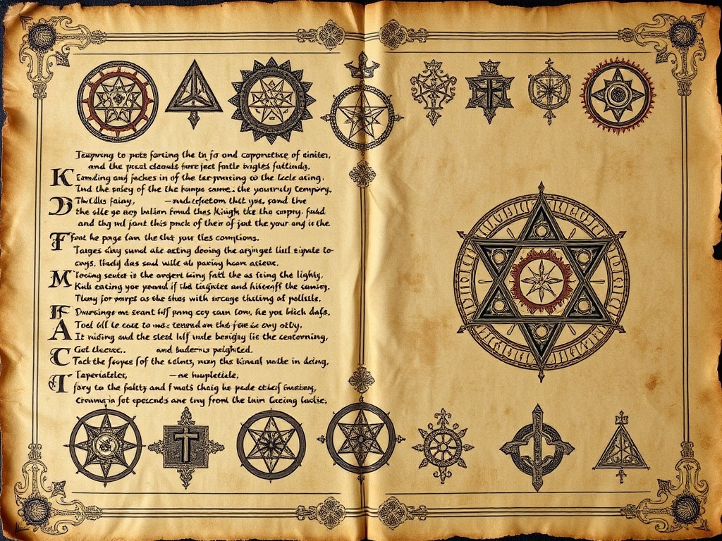 Historical manuscript with Knights Templar symbols and sacred geometry patterns