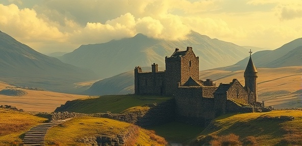 Ancient Scottish landscape with masonic symbolism representing the origins of the Cryptic Rite