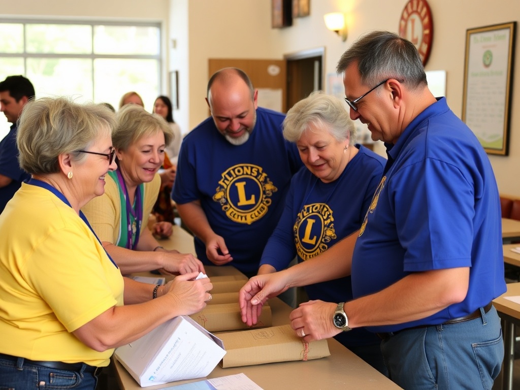 Lions Club members engaged in community service and charitable activities