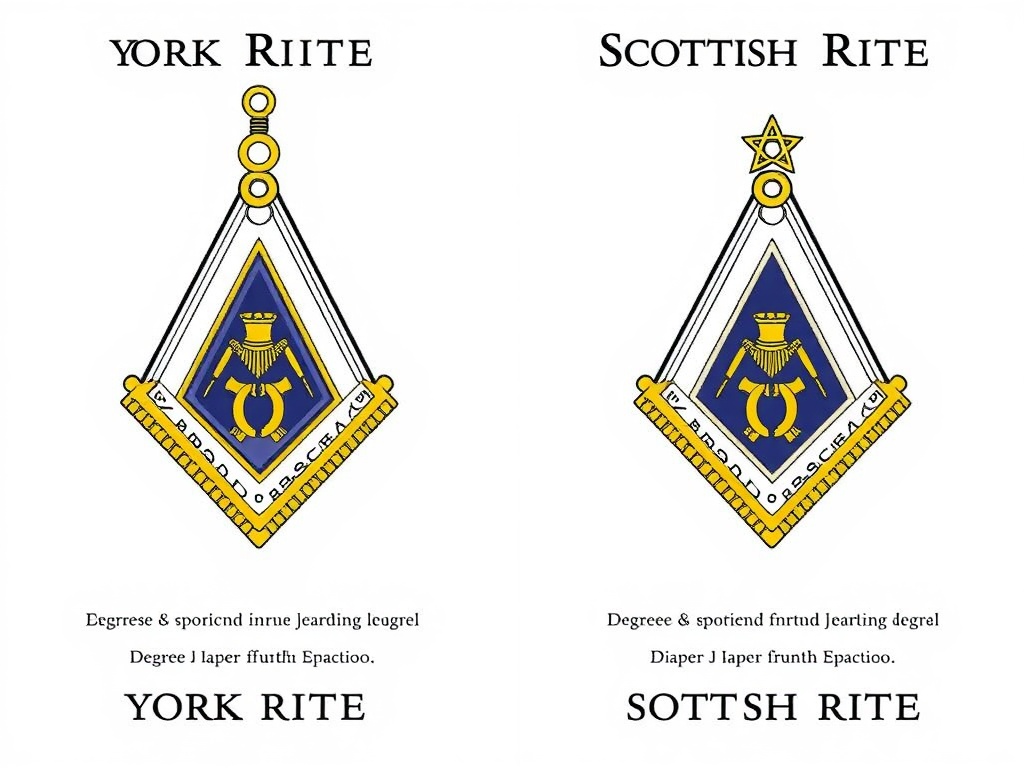 York Rite and Scottish Rite freemasonry comparison showing different degrees and symbolic rituals