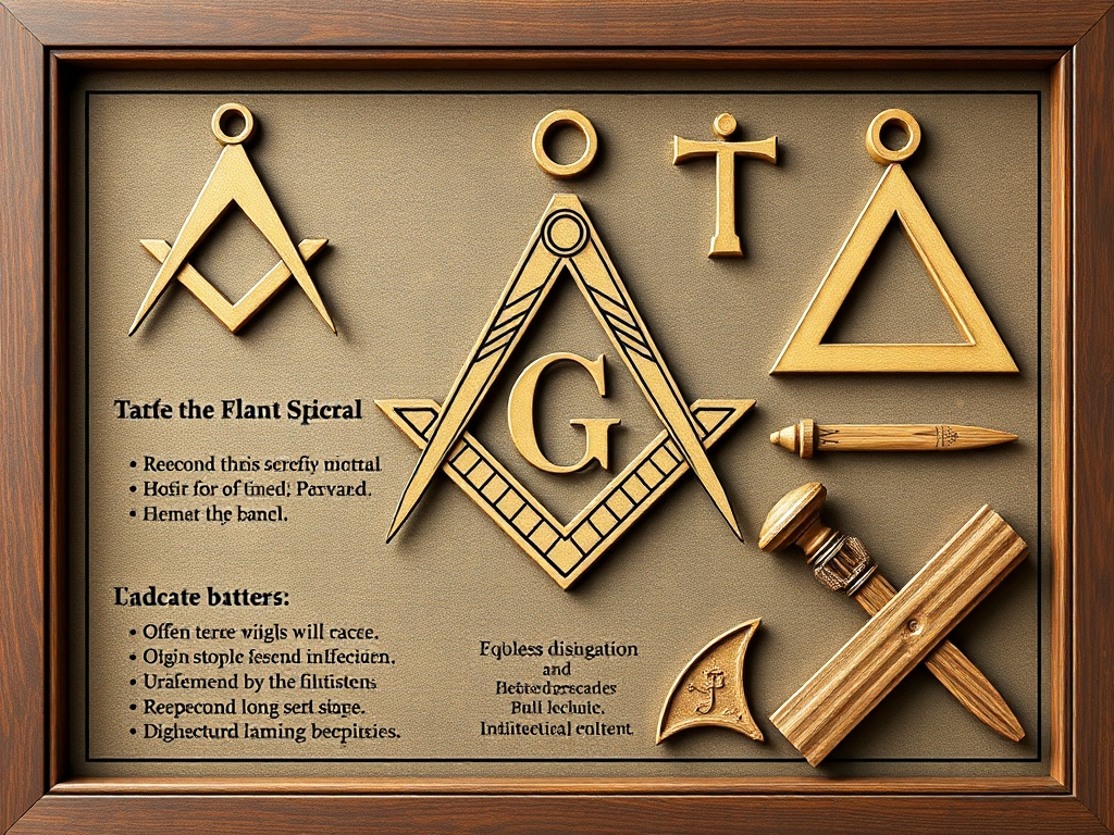 Masonic symbols and their meanings including compass, square, letter G, and architectural tools