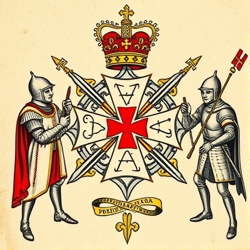 Order of Malta eight-pointed cross emblem with humanitarian and medieval knight imagery