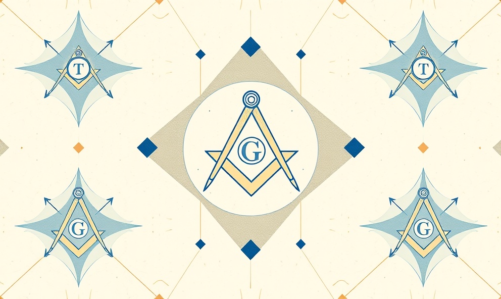 Abstract geometric pattern with masonic symbols