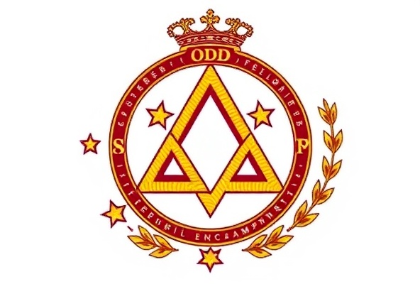 Ornate ceremonial emblem with interlocking rings and stars representing Encampment degrees
