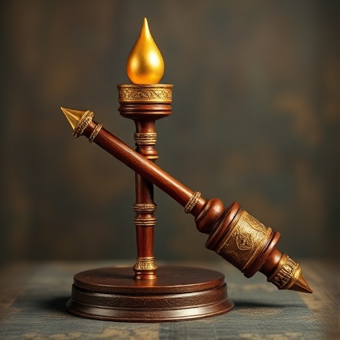 Ceremonial torch and gavel representing Patriarchal authority and moral guidance