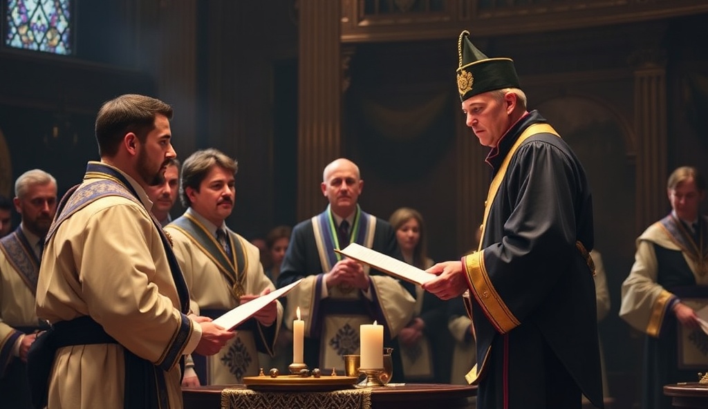 Junior Warden conferring the Entered Apprentice degree with ceremony and sacred atmosphere
