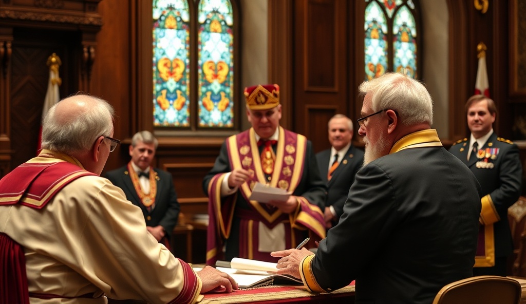 Worshipful Master presiding over lodge ceremonies with authority and reverence