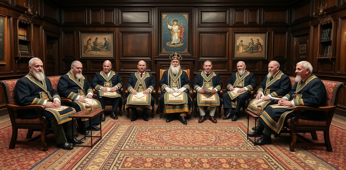 Chapter officers assembly in ceremonial dress with formal seating arrangements