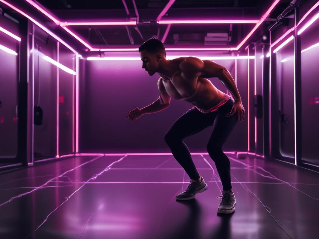 A focused individual performing a bodyweight workout in an underground