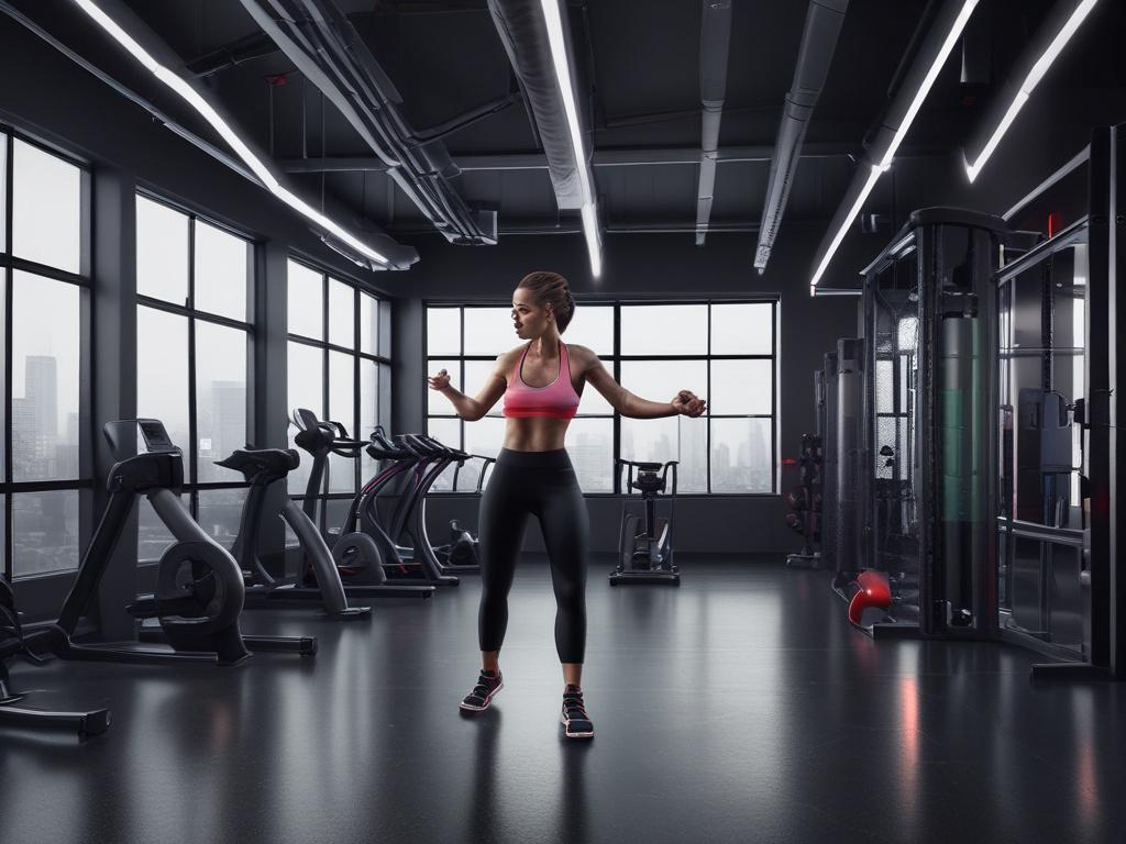 A confident individual showcasing their fitness progress in a sleek,
