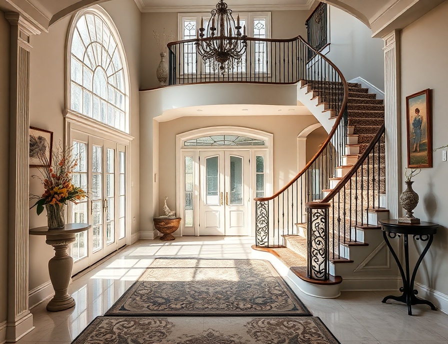 Luxury home foyer with elegant staircase and design