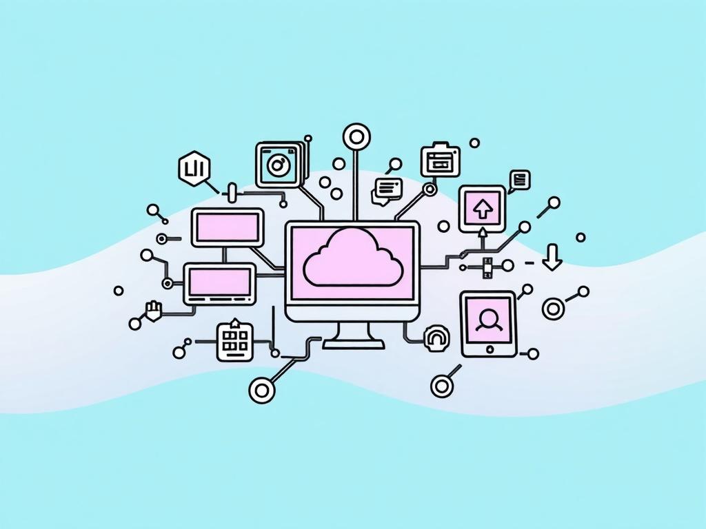 **Prompt for AI Image Generator:**

Create a high-quality illustration that visually represents the concept of "Zaves Linked Platforms." The composition should be simple and clear, featuring a single, prominent subject: a vibrant, interconnected network of digital platforms. The subject should embody various technology-related icons and symbols, such as a smartphone, computer, and a cloud, illustrating the concept of connectivity and integration within the Zaves ecosystem.

The background should consist of 