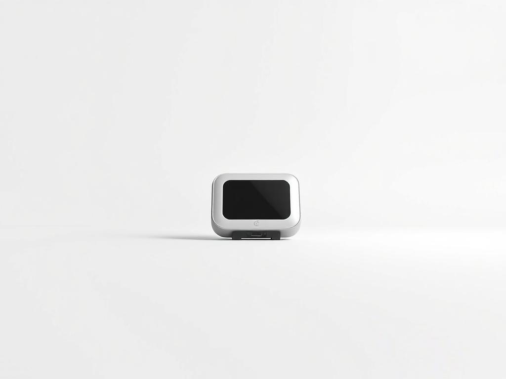 A realistic high-resolution render of a dynamic 3D product animation showcasing a sleek, modern electronic gadget in motion. The product should be centered against a simple white background, with subtle shadows to enhance the depth. The gadget should feature high-quality textures and lighting effects, showcasing its design details and functionality. The composition should be minimalistic, focusing solely on the product while maintaining a clean and polished aesthetic.