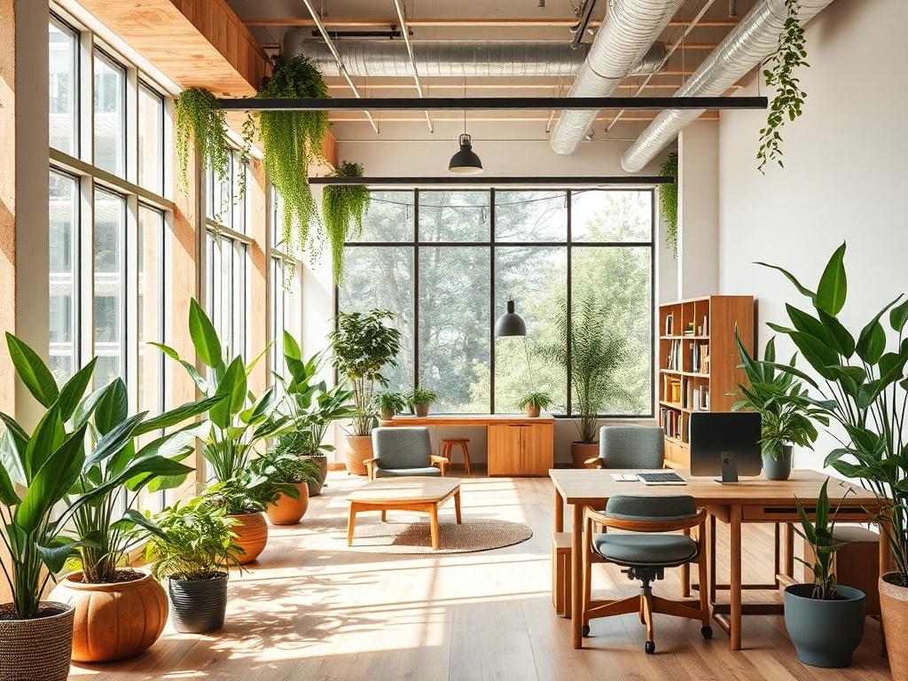 A realistic high resolution of a modern eco friendly office