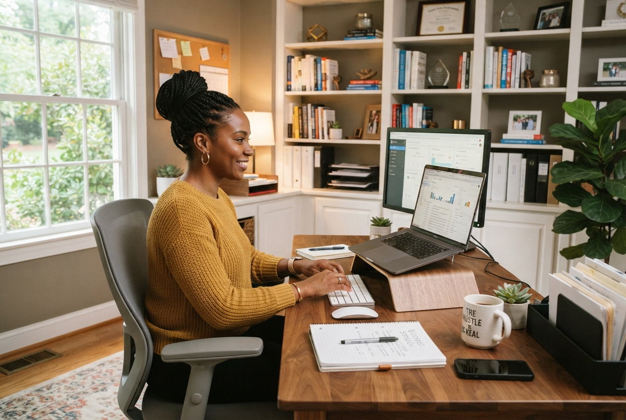 Small business entrepreneur working at organized home office
