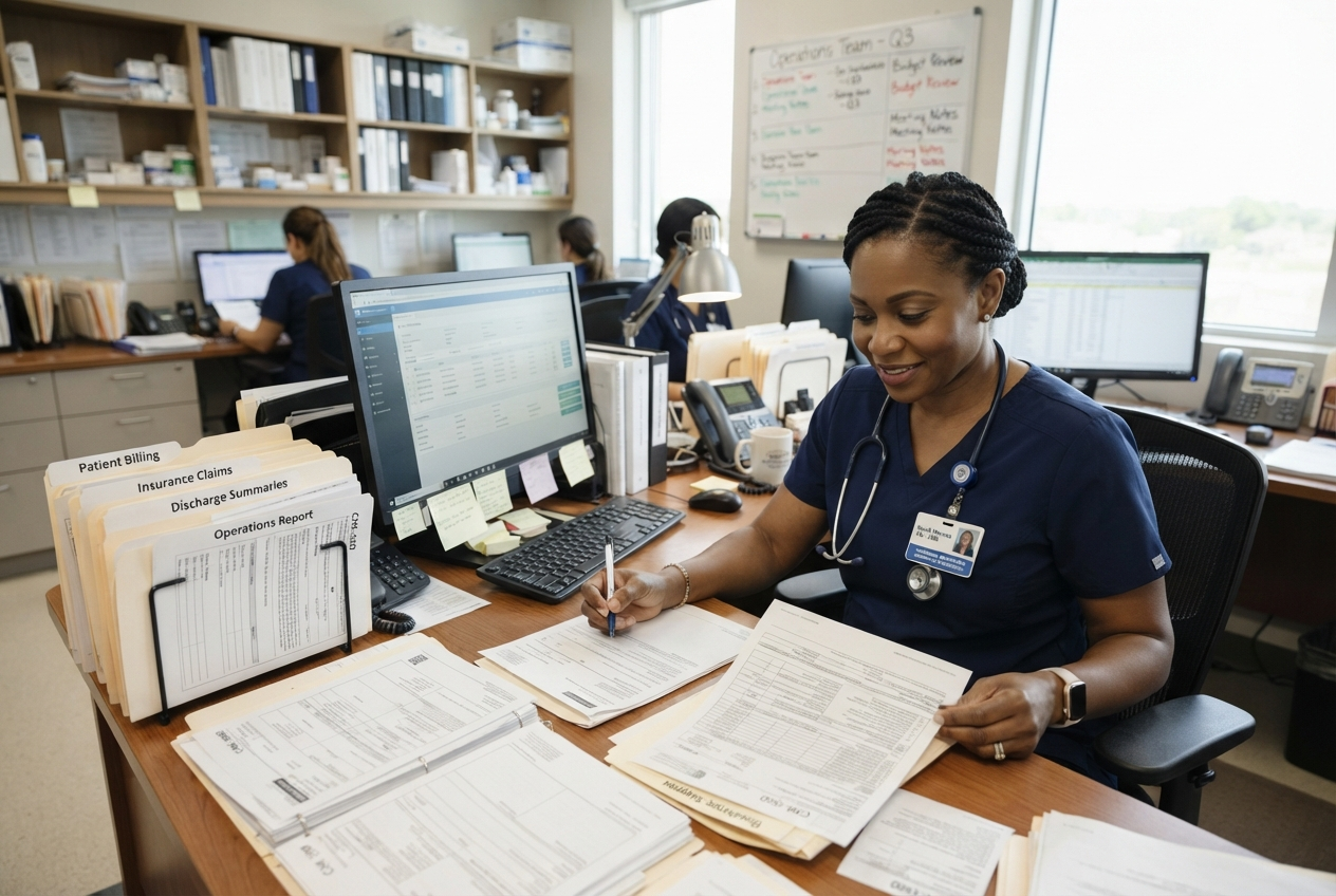 Healthcare professional managing medical billing operations