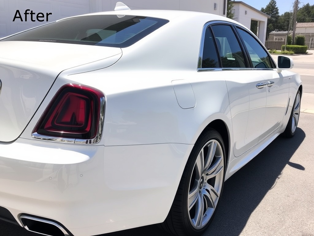 Same pearl white luxury car after detailing - flawless finish