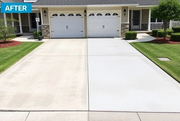 Driveway after power washing - perfectly clean