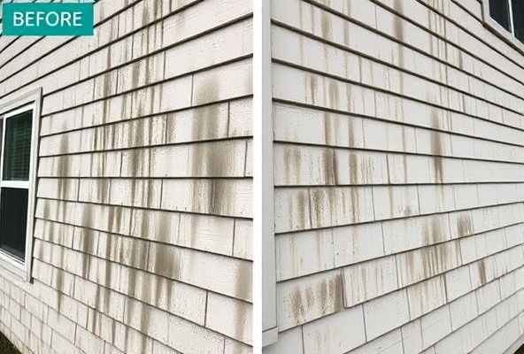 House exterior before cleaning - dirty and moldy