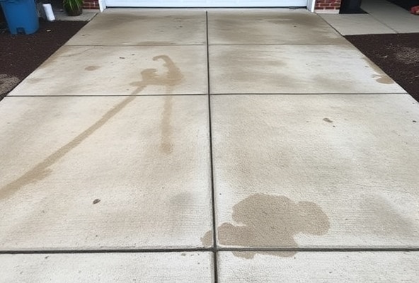 Driveway before power washing - dirty and stained