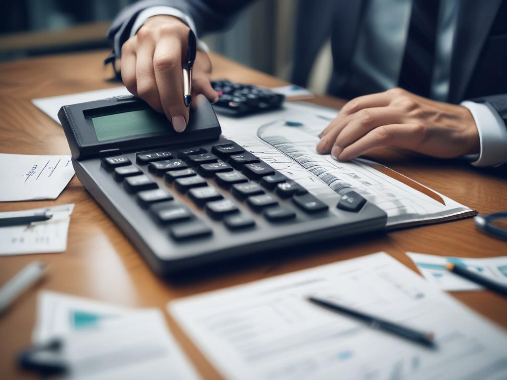 **AI Image Generation Prompt:**

Create a high-resolution, hyper-realistic close-up photograph of an accountant focused on a tax consulting setting. The subject should be a middle-aged accountant with a thoughtful expression, wearing professional attire, sitting at a desk cluttered with tax documents, charts, and a laptop. The accountant should be actively reviewing a financial report, with a pen in hand, as they evaluate strategic tax planning options. 

The background should be softly blurred to emphasize