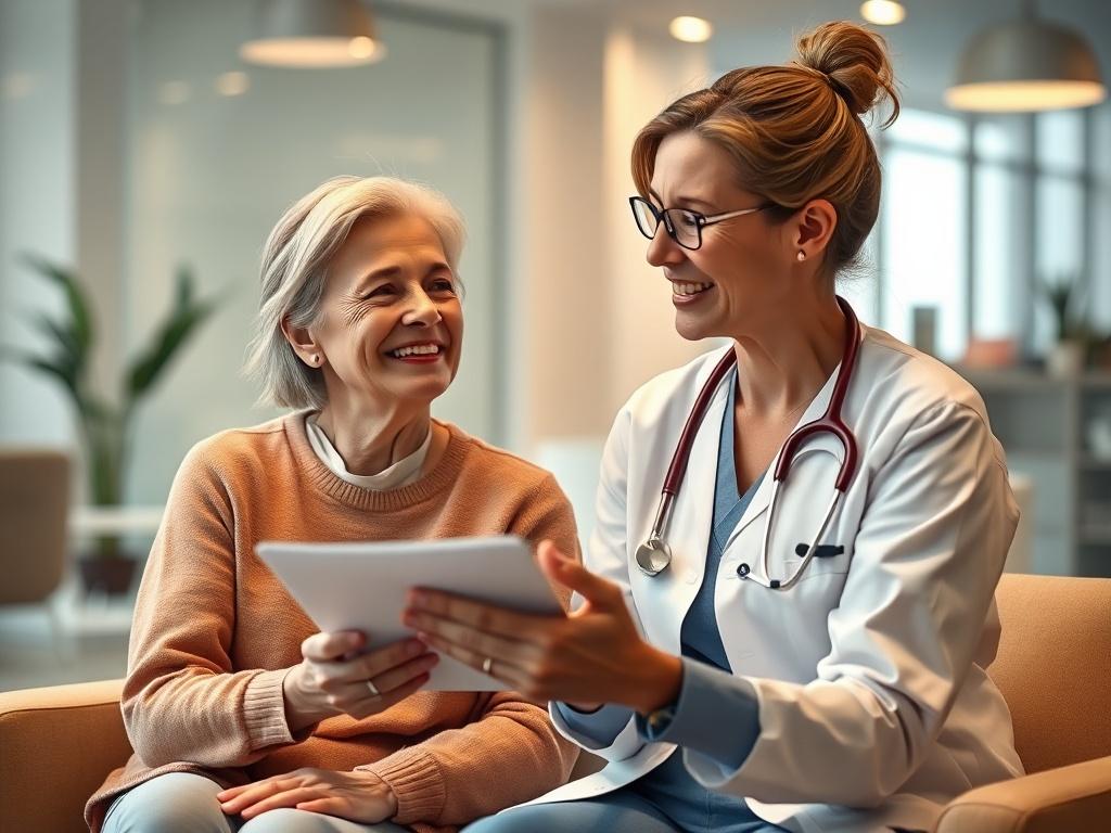 A close up shot of a patient discussing treatment plans