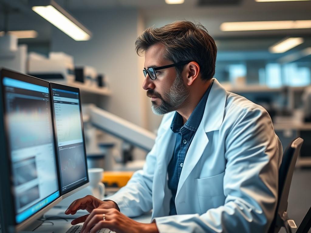 A focused image of a research lab with a scientist